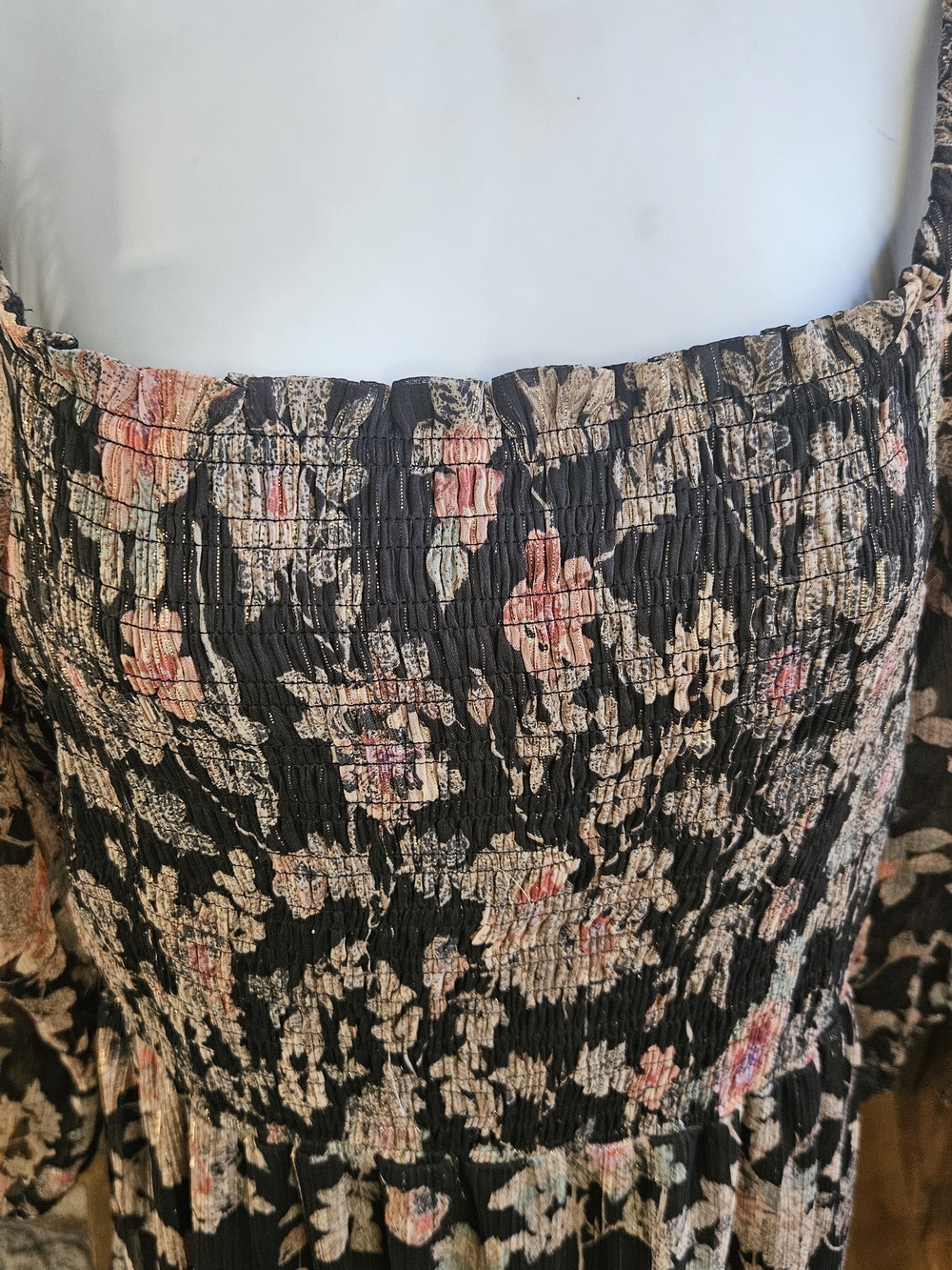 LC Lauren Conrad Black Floral Midi Dress with Pink and Green Accents - Picture 4 of 13